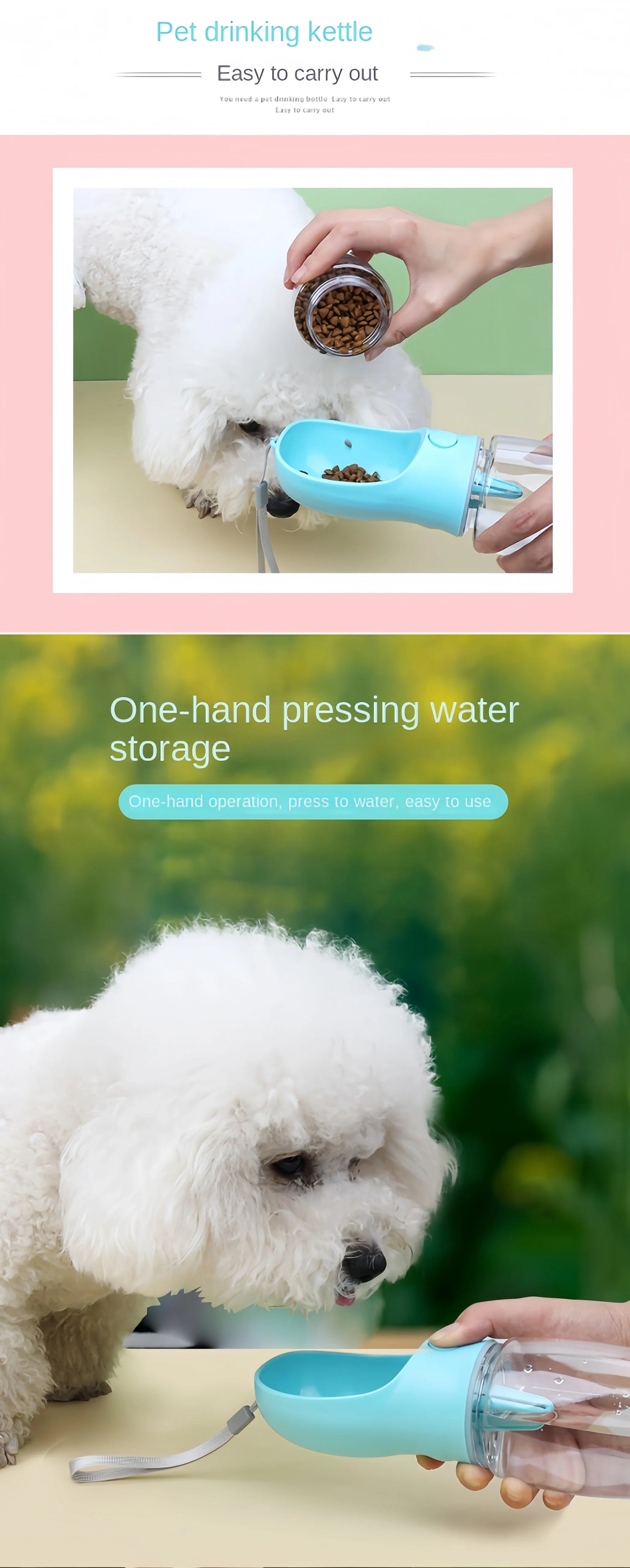 Portable Dog Cat Water Bottle with Storage Food